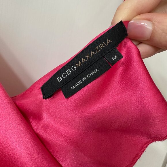 BCBG MAXAZRIA Pink Silk Satin Dress with Asymmetrical Hem, Size M - Picture 4 of 6